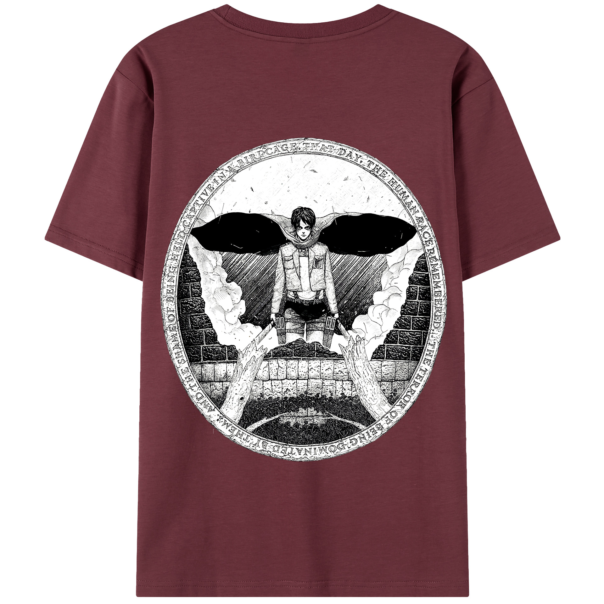 （画像用） 進撃の巨人 エレン･イェーガー Attack on Titan Eren Jäger 綿100％半袖Tシャツ（背面プリント）